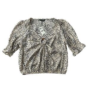 Nwt Express 3/4 Sleeve Animal Print V-Neck Top in Tan and Black Women’s Size XS